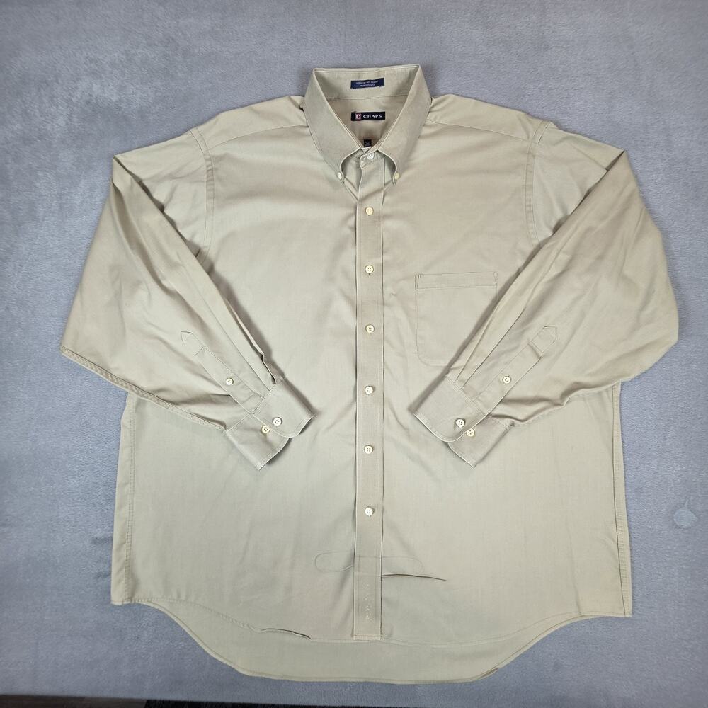 Chaps Mens Dress Shirt XL 18-18.5 34/35 Beige Khaki Button Down Long Sleeve